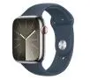 Apple Watch Series 9 GPS + Cellular koperta 45mm ze stali nierdzewnej Srebrny pasek sportowy Niebieski M/L