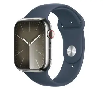 Smartwatch Apple Watch Series 9 GPS + Cellular koperta 45mm ze stali nierdzewnej Srebrny pasek sportowy Niebieski M/L