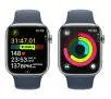 Apple Watch Series 9 GPS + Cellular koperta 45mm ze stali nierdzewnej Srebrny pasek sportowy Niebieski M/L