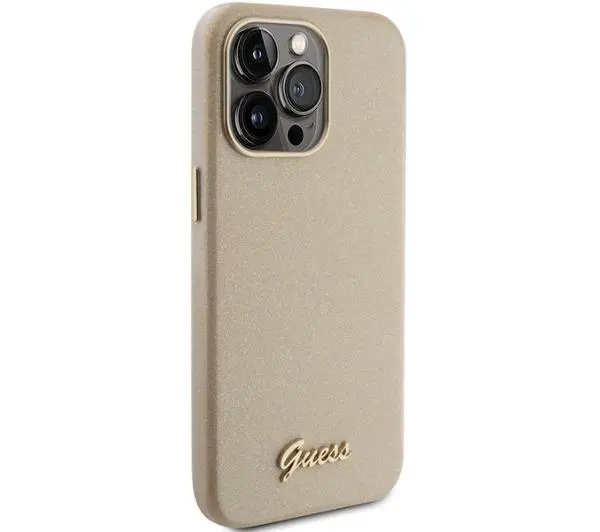 Guess Glitter Glossy Script GUHCP15LPGMCSD do iPhone 15 Pro Beżowy