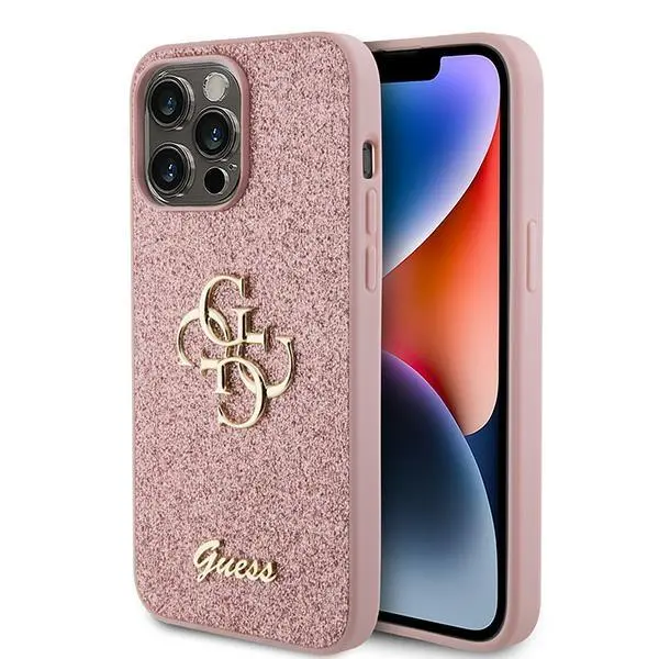 Etui Guess Glitter Script Big 4G GUHCP15LHG4SGP do iPhone 15 Pro Różowy