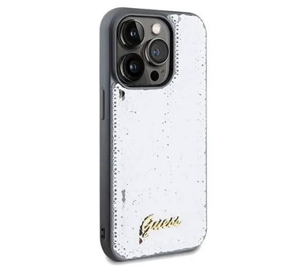 Guess Sequin Script Metal GUHCP14XPSFDGSS do iPhone 14 Pro Max Srebrny