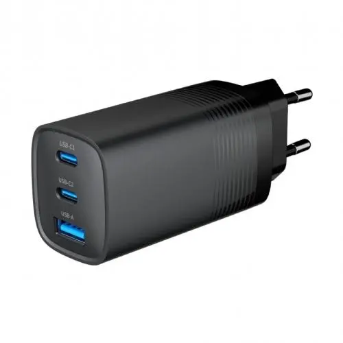 Ładowarka sieciowa Gembird TA-UC-PDQC65-01-BK, 1x USB, 2x USB-C, 65W, GaN, Czarny