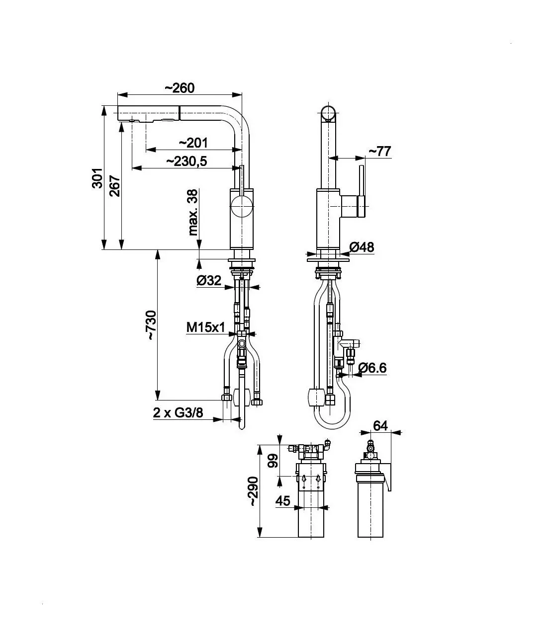 Bateria KFA Armatura Duero Pure Basic Pull-Out 6623-114-31 Złoty Stal szlachetna
