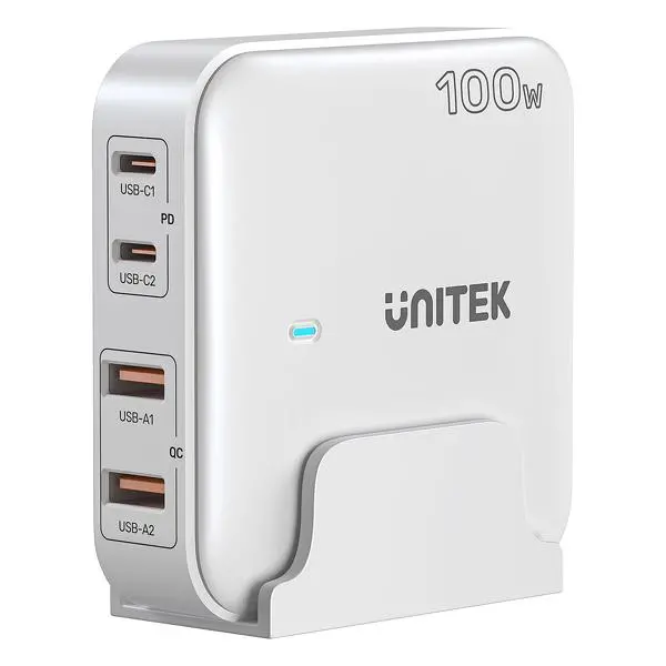 Ładowarka biurkowa Unitek GaN 100W 2xUSB-A+2xUSB-C Biały