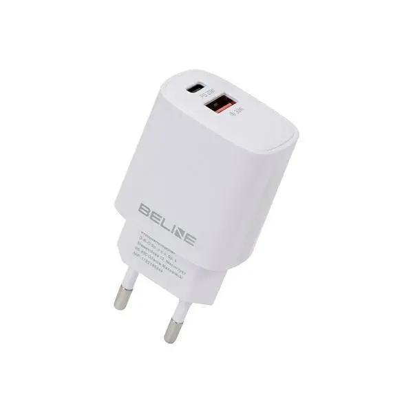 Ładowarka sieciowa Beline 1x USB-C + 1x USB 30W PD 3.0 + QC 3.0 GaN Biały