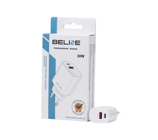 Beline 1x USB-C + 1x USB 30W PD 3.0 + QC 3.0 GaN Biały