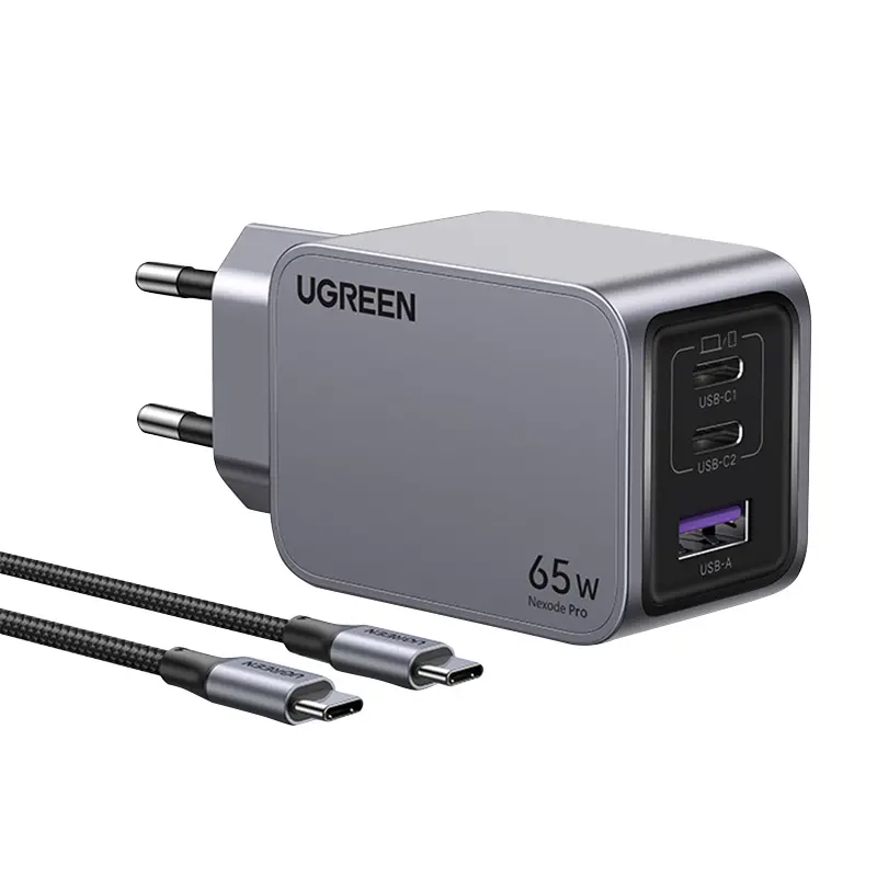 Ładowarka sieciowa UGREEN 25871 Nexode Pro USB + 2x USB-C 65W + kabel USB-C 1,5m Czarny