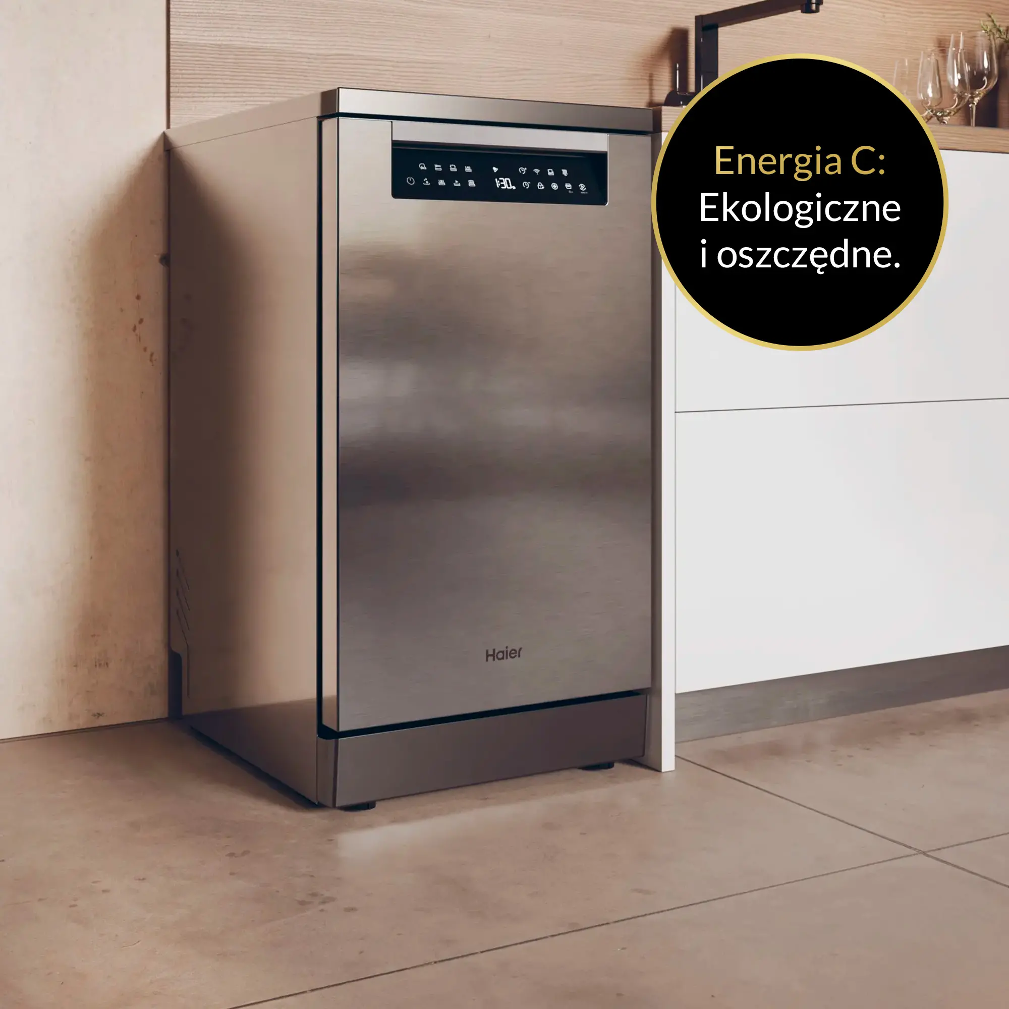 Zmywarka Haier I-Pro Shine Seria 5 XF1C3TB1FX 44,8cm Automatyczne otwieranie drzwi Szuflada na sztućce Zdalne sterowanie