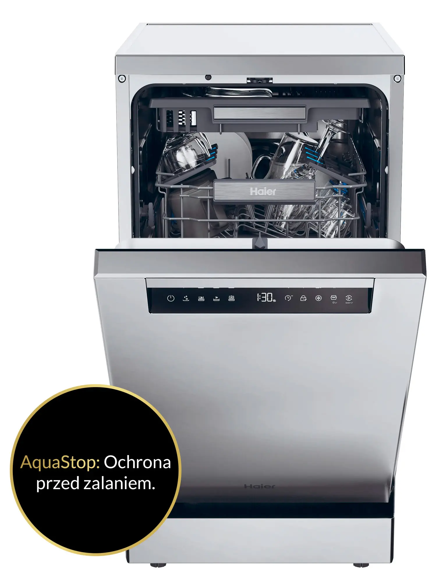 Zmywarka Haier I-Pro Shine Seria 5 XF1C3TB1FX 44,8cm Automatyczne otwieranie drzwi Szuflada na sztućce Zdalne sterowanie