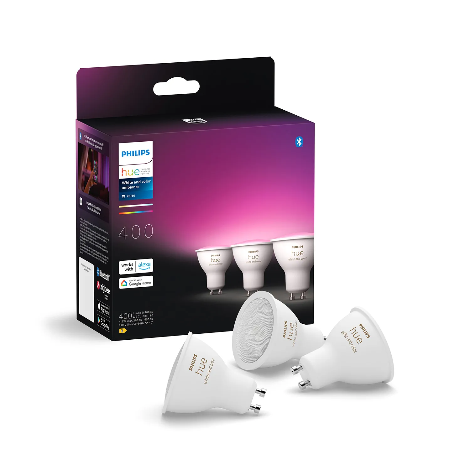 Żarówka LED Philips Hue White and Colour Ambiance GU10 400lm 4,2W RGB 3szt.