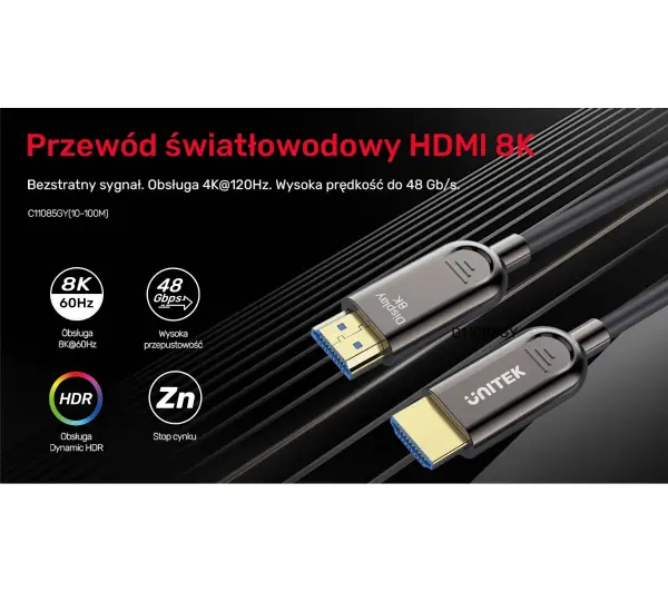 Unitek C11085GY01-50M HDMI 2.1 AOC 8K 120Hz 50m - Kup na Raty - RRSO 0%
