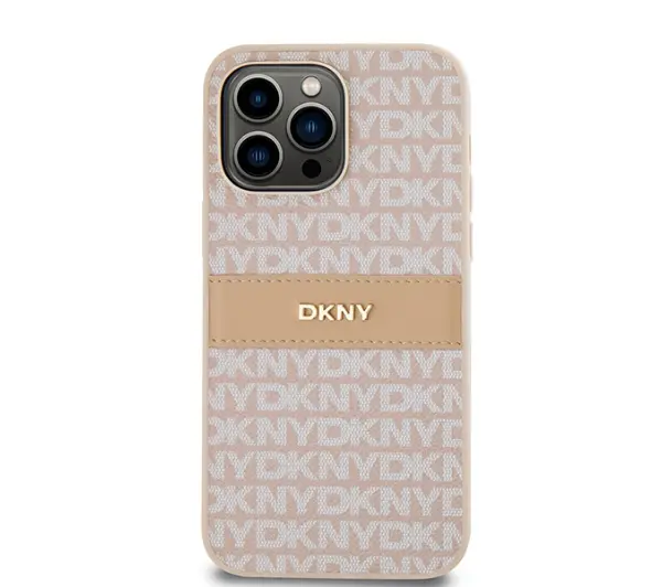 DKNY Hardcase Leather Mono Stripe & Metal Logo do iPhone 14 Pro Różowy