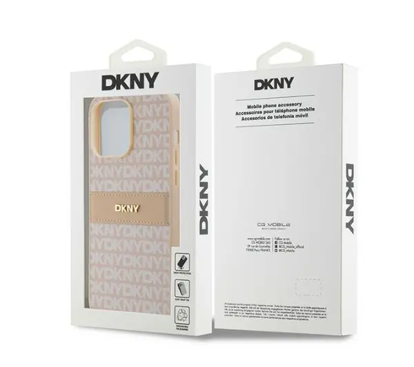 DKNY Hardcase Leather Mono Stripe & Metal Logo do iPhone 14 Pro Różowy