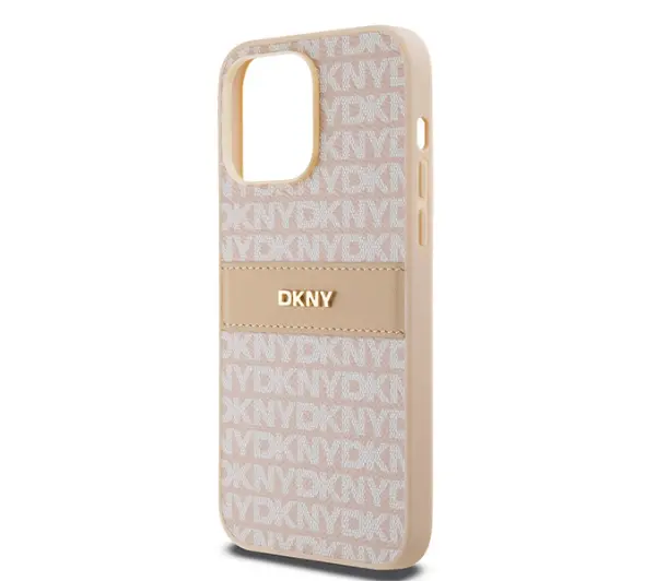 DKNY Hardcase Leather Mono Stripe & Metal Logo do iPhone 14 Pro Różowy
