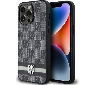 Etui DKNY Leather Checkered Mono Pattern & Printed Stripes iPhone 14 Pro Max Czarny