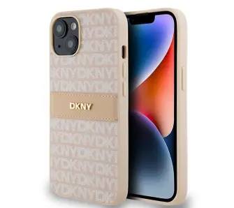 Etui DKNY Hardcase Leather Mono Stripe & Metal Logo iPhone 14 Różowy