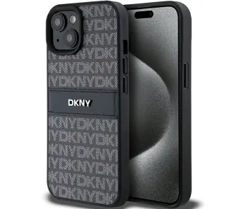 Etui DKNY Leather Mono Stripe & Metal Logo do  iPhone 15 Czarny