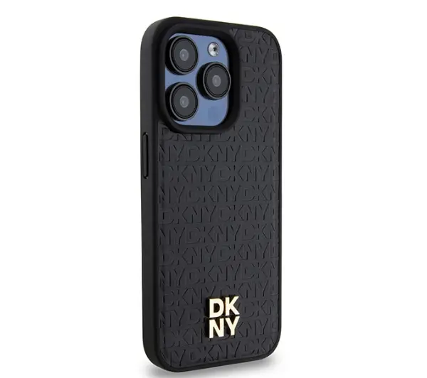 DKNY Leather Pattern Monogram Metal Logo MagSafe do iPhone 15 Pro Czarny