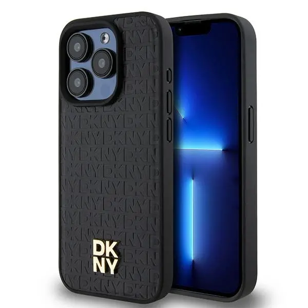 Etui DKNY Leather Pattern Monogram Metal Logo MagSafe do iPhone 15 Pro Czarny