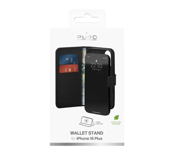 Puro Case Wallet Stand do iPhone 16 Plus Czarny