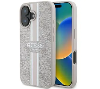 Etui Guess 4G Printed Stripes MagSafe do iPhone 16 Różowy