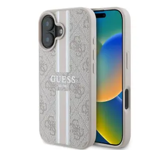 Etui Guess 4G Printed Stripes MagSafe do iPhone 16 Plus Różowy