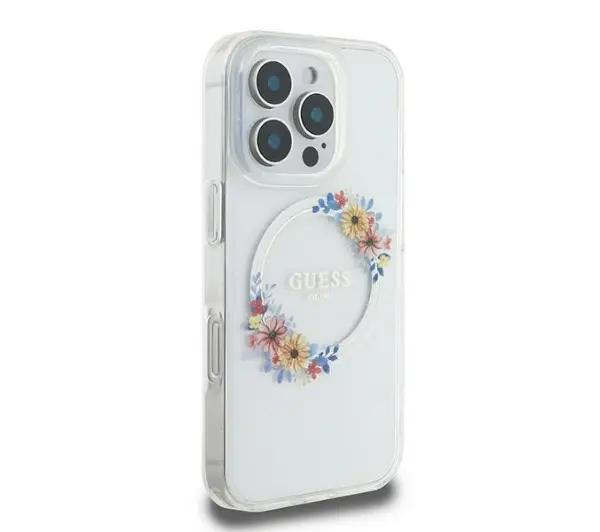 Guess hardcase IML Flowers Wreath MagSafe do iPhone 16 Pro