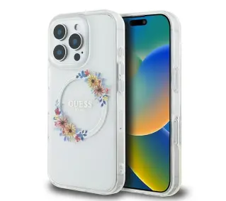 Guess hardcase IML Flowers Wreath MagSafe do iPhone 16 Pro