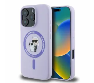 Karl Lagerfeld Silicone Karl&Choupette Ring MagSafe do iPhone 16 Pro Fioletowy