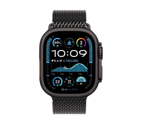 Apple Watch Ultra 2 GPS + Cellular Koperta z tytanu czarna 49mm Bransoleta mediolańska z tytanu Czarna Rozmiar M - ⚡ EURO HIT CENOWY! ⚡ - Kup na Raty - RRSO 0%