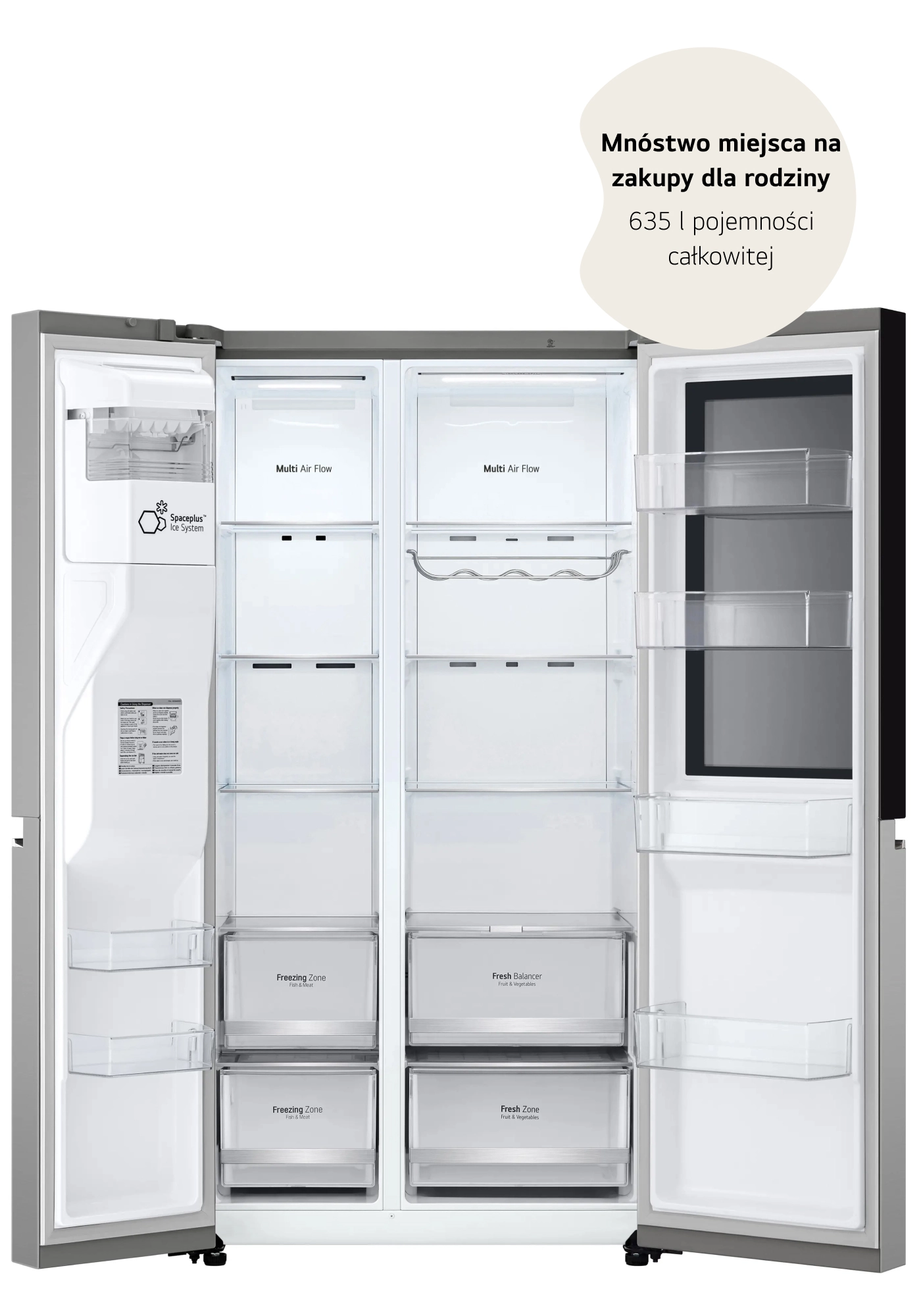 Lodówka LG SBS InstaView GSGV80PYLL Pełny No Frost 179cm Dystrybutor wody Komora świeżości Zdalne sterowanie Srebrny