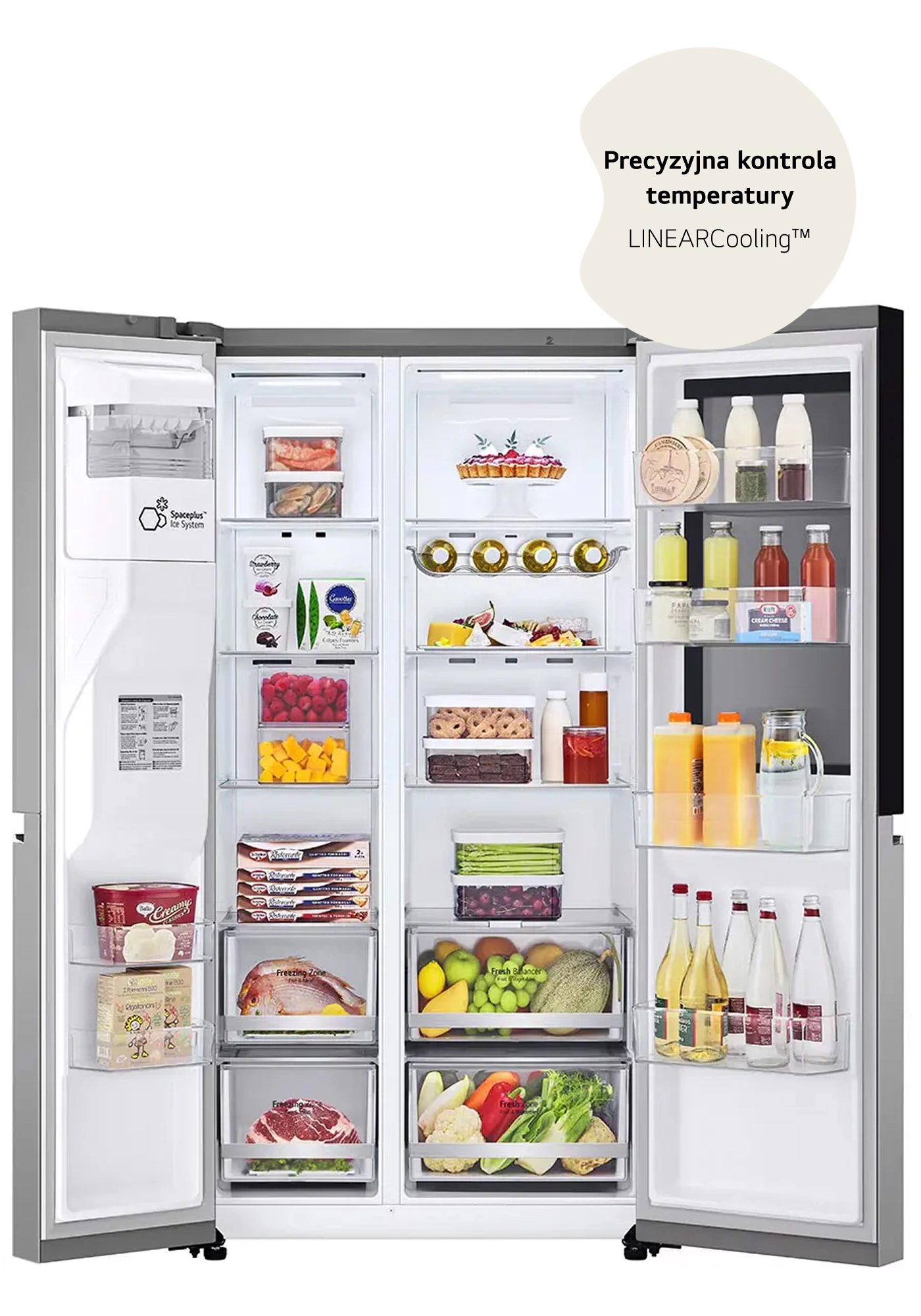Lodówka LG SBS InstaView GSGV80PYLL Pełny No Frost 179cm Dystrybutor wody Komora świeżości Zdalne sterowanie Srebrny