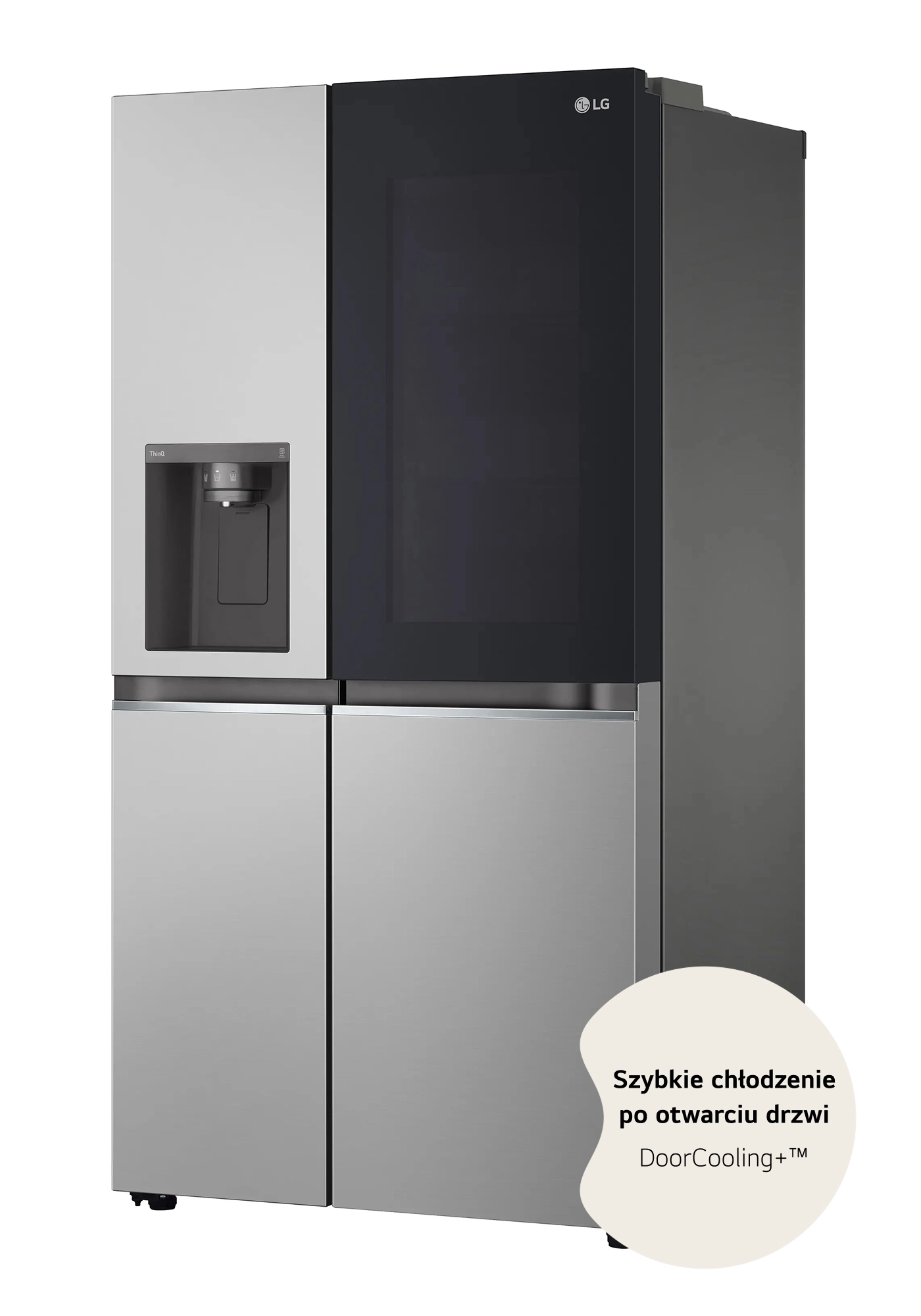 Lodówka LG SBS InstaView GSGV80PYLL Pełny No Frost 179cm Dystrybutor wody Komora świeżości Zdalne sterowanie Srebrny