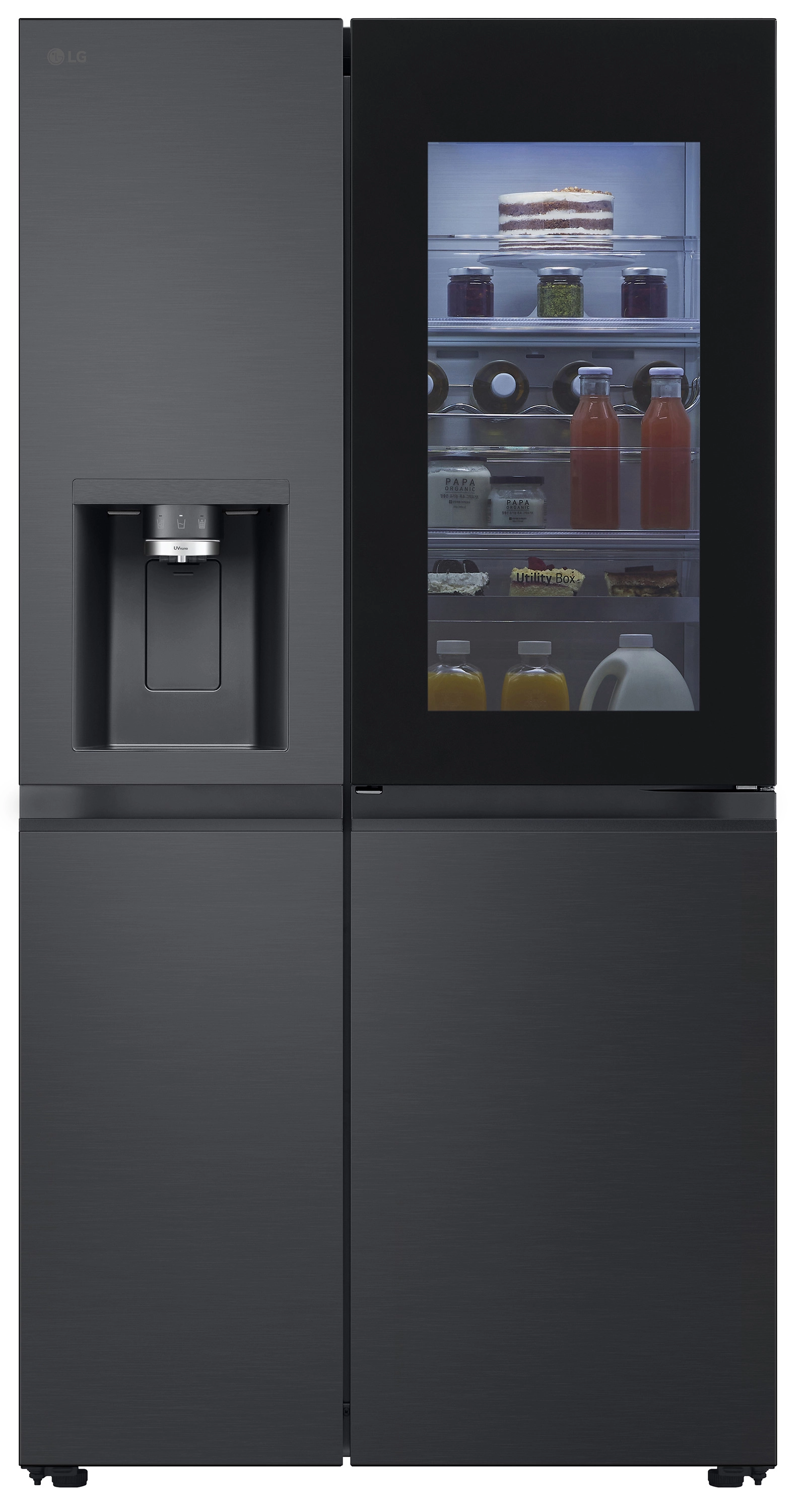 Lodówka LG SBS Instaview GSXE90EVAD Pełny No Frost 179cm Dystrybutor wody Komora świeżości Zdalne sterowanie Ciemny grafit stal