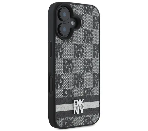 DKNY Checkered Pattern & Printed Stripes do iPhone 16 Czarny