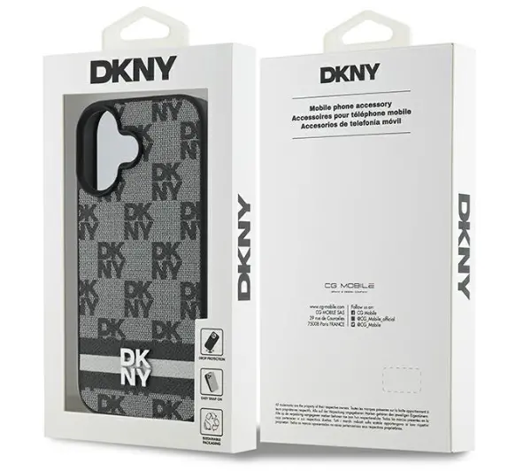 DKNY Checkered Pattern & Printed Stripes do iPhone 16 Czarny