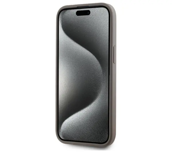 DKNY Leather Checkered Mono Pattern MagSafe do iPhone 15 Plus Beżowy