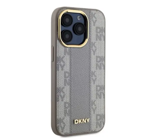 DKNY Leather Checkered Mono Pattern MagSafe do iPhone 15 Pro Max Beżowy