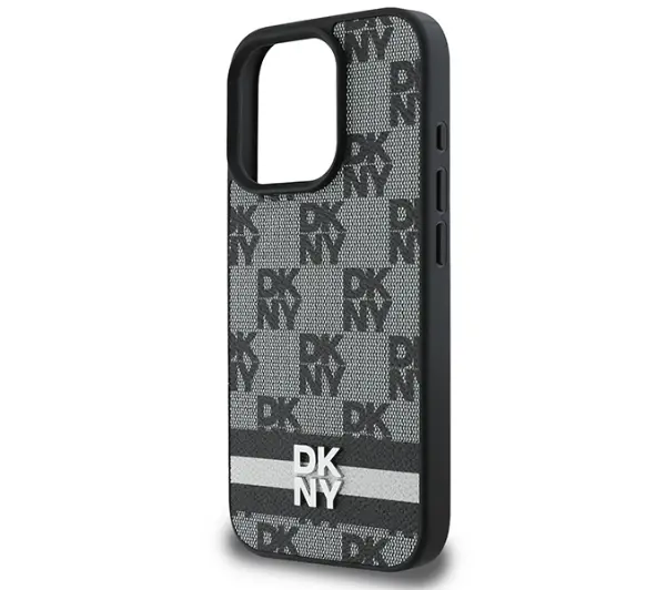 DKNY Checkered Pattern & Printed Stripes do iPhone 16 Pro Max Czarny