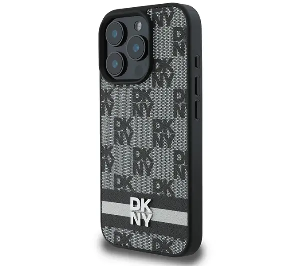 DKNY Checkered Pattern & Printed Stripes do iPhone 16 Pro Max Czarny