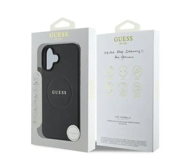 Guess Grained Gold Ring MagSafe do iPhone 16 Czarny