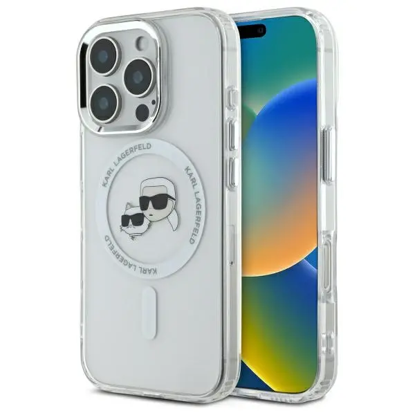 Etui Karl Lagerfeld IML Metal Karl&Choupette Head MagSafe do iPhone 16 Pro Max Biały