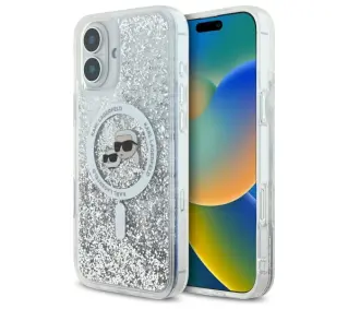 Karl Lagerfeld Liquid Glitter Karl&Choupette Head MagSafe do iPhone 16 Przezroczysty