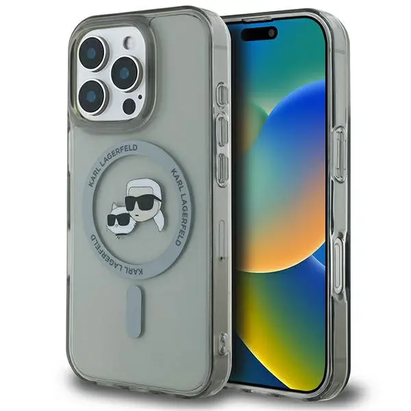 Etui Karl Lagerfeld IML Metal Karl&Choupette Head MagSafe do iPhone 16 Pro Czarny