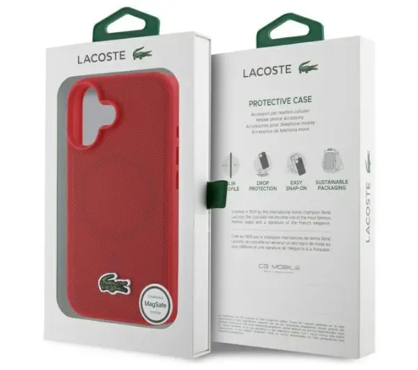 Lacoste Iconic Petit Pique Woven Logo do iPhone 16 Czerwony