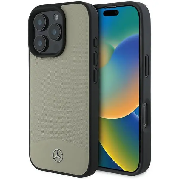 Etui Mercedes-Benz Textured and Plain Leather MagSafe do iPhone 16 Pro Max Beżowy