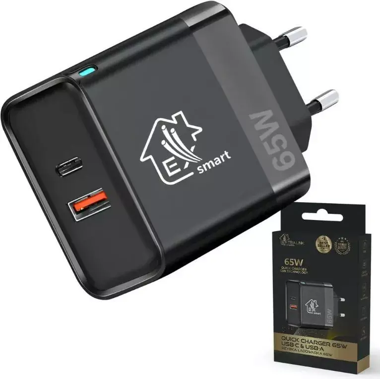 Ładowarka sieciowa Extralink Smart Life Fast Charger USB-C USB 65W GaN Czarny