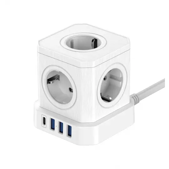 Kostka Newell NL4385 GaN Power Cube 9w1 5 gniazda 3x USB-A, 1x USB-C, 1,5m Biały