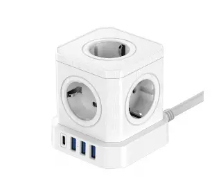 Newell NL4385 GaN Power Cube 9w1 5 gniazda 3x USB-A, 1x USB-C, 1,5m Biały